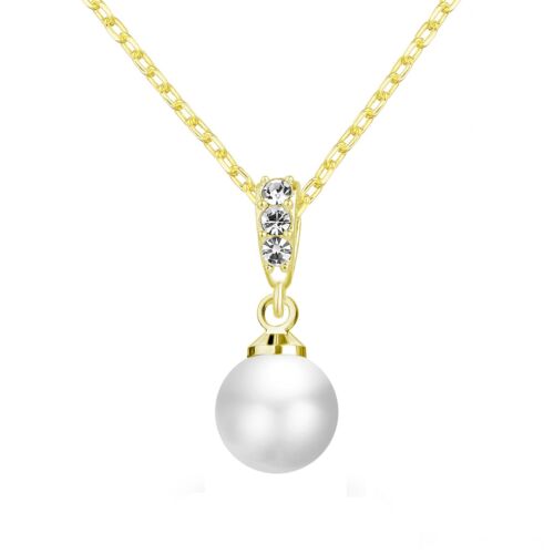 Gold Plated Pearl Drop Necklace Created with Zircondia® Crystals - Picture 1 of 7