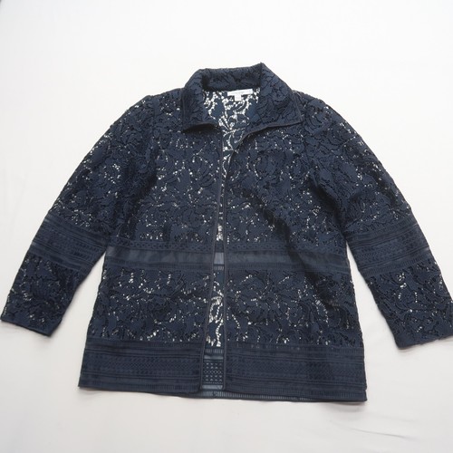 Chico's Womens Lace Jacket Size 0 / US Small Blue Open Front Collared Dressy - Picture 4 of 12