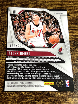 TYLER HERRO 2024-25 Panini Prizm NBA Basketball Red Refractor /225