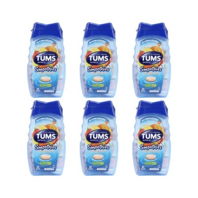 6 Pack Tums Smoothies Antacid Calcium Supplement Assorted Fruit 60 Each
