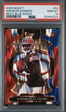 2025 Panini Select Shedeur Sanders Red And Blue Shock Prizm RC PSA 10 POP 1