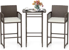 Tangkula 3 Piece Patio Bar Set, Outdoor Wicker Bar Height Heavy Duty Metal Table