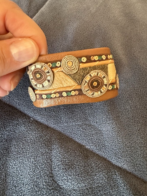 Handmade Bohemian Brown Leather Cuff bracelet almost 2 " wide