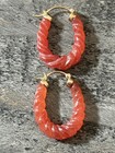 VINTAGE SILVER 925 ORANGE JADE TWISTED HOOP EARRINGS — photo 2