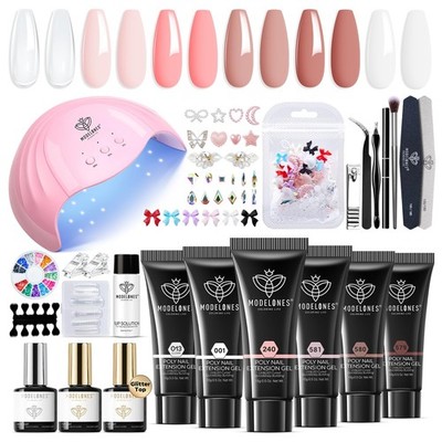 Modelones 6-Color Polygel Nail Kit w/48W UV/LED Lamp & Charms