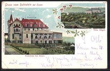 Lithograph Essen, Gasthaus Ruhrstein, Villa Hügel 1915