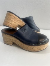 Chanel 39 9 Mules Platforms Clogs CC Logo Navy Blue Black Cap Toe Cork Sole Good