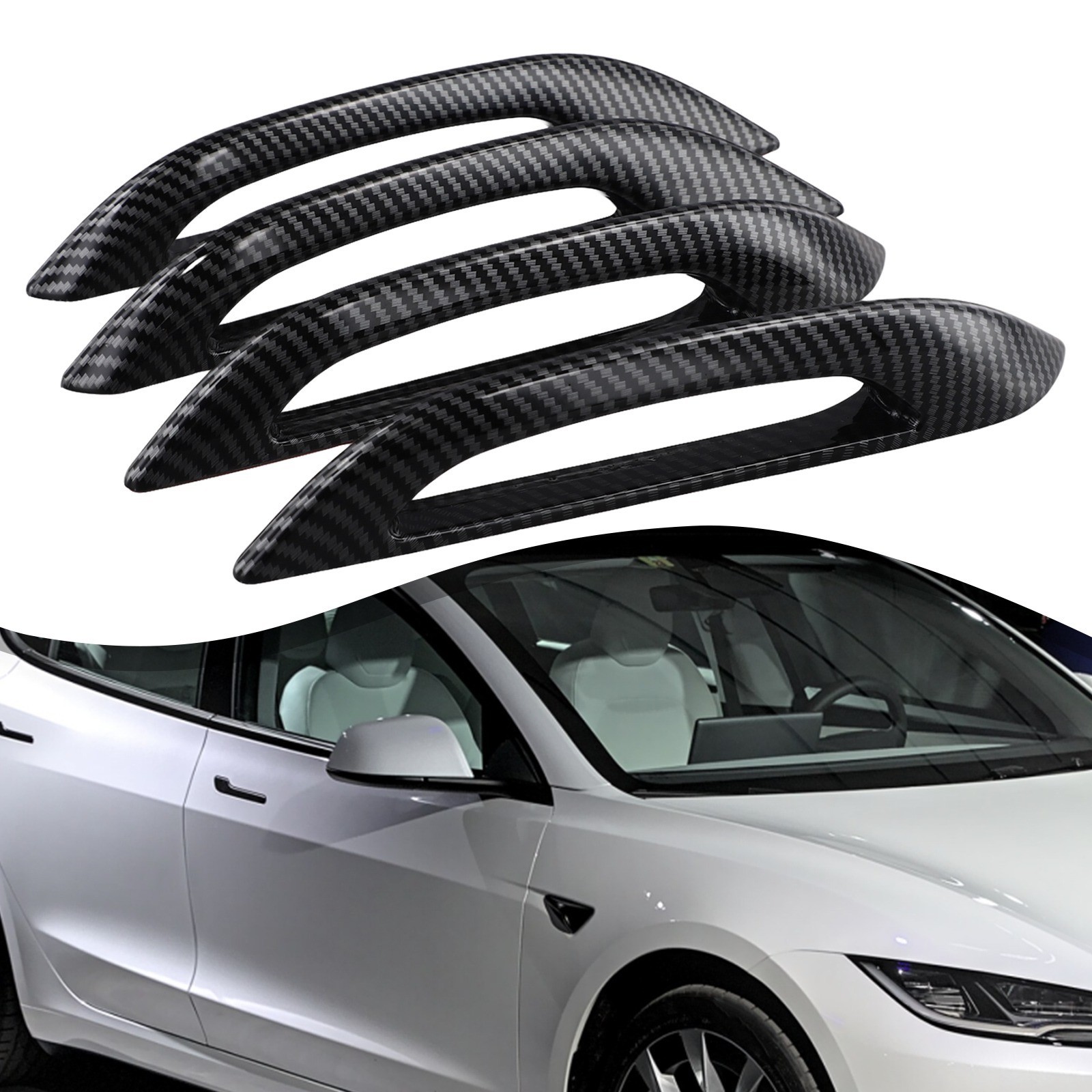4 Pack Car Door Handle Covers Carbon Fiber For Tesla Model 3 Y 2017 2023