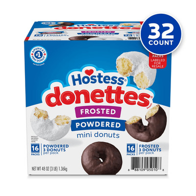 Hostess Donettes Variety Pack 32 Snack Packs Frosted & Powdered Mini Donuts 48oz