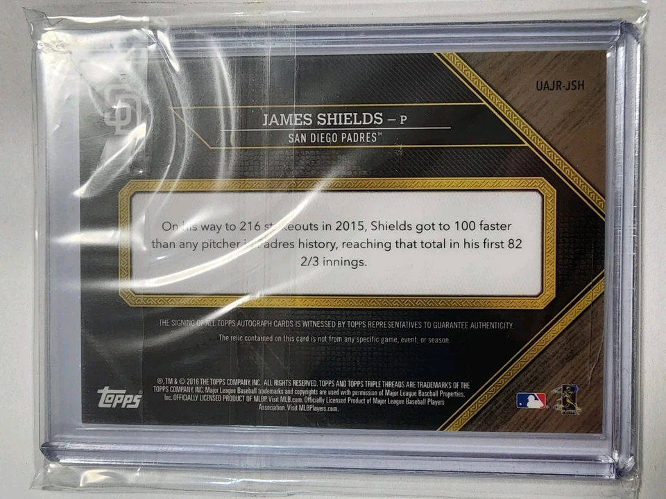Camiseta deportiva Topps Triple Threads Auto Jumbo Relic 2016 usada James Shields #/25 Foto 2 de 2