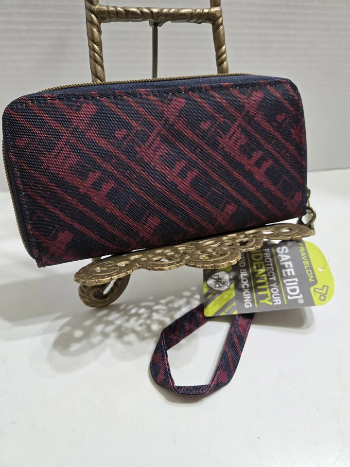Carteira TRAVELON SAFE ID RFID BLOCKING Borgonha/Marinha com Zíper e Pulseira ** - Imagem 2 de 4