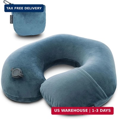 Keemall Inflatable Travel Neck Pillow for Airplane Train Car Washable Pillowcase