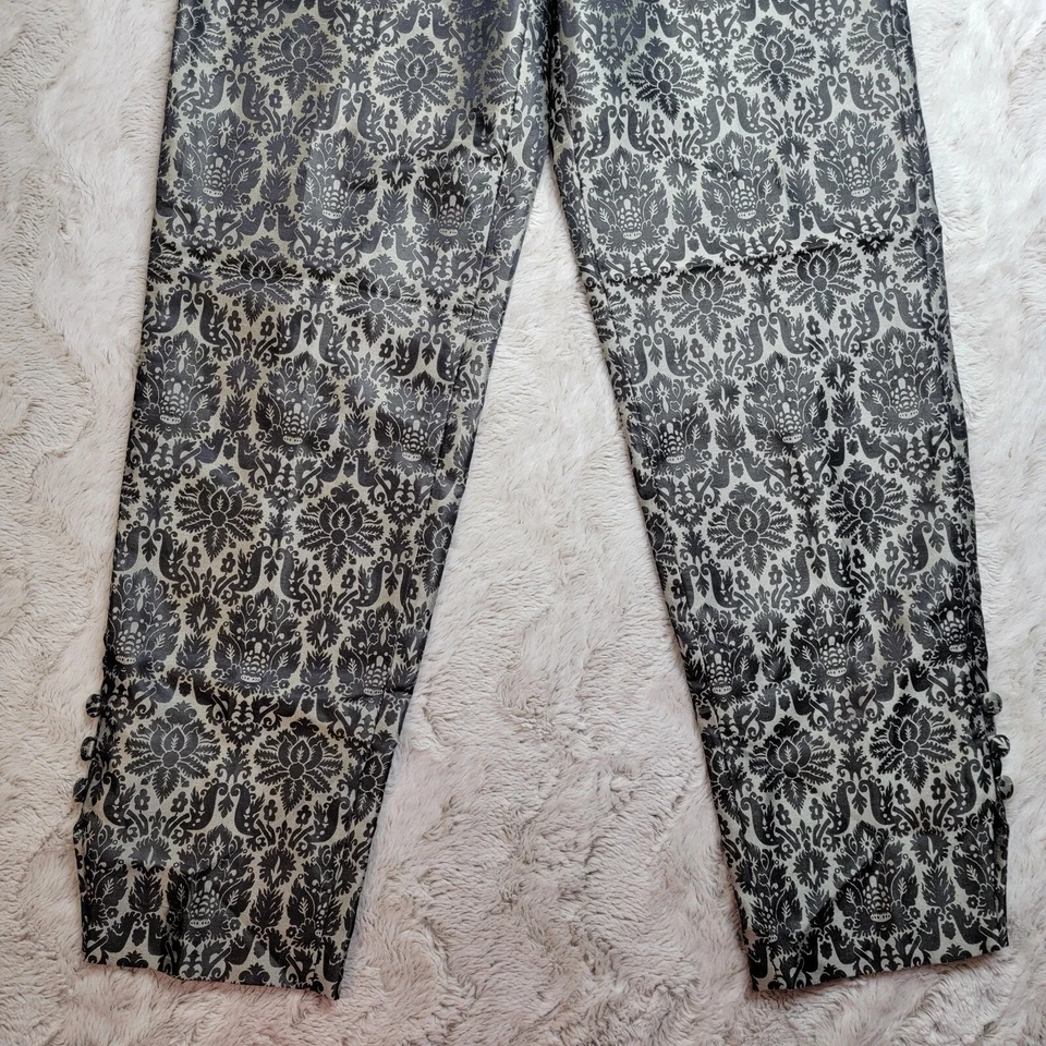 Pantalones rectos Bloomingdales negros grises blancos con estampado de damasco brillantes talla 6 Foto 4 de 4