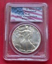1991 American 1oz .999 Fine Silver Eagle WTC 9/11 Ground Zero Recovery PCGS GEM