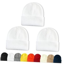 NPQQUAN Unisex Beanie Hats for Men Women Winter Knit White white white 3 Packs