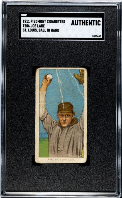 1909 T206 JOE LAKE NNO POOR PIEDMONT 350-460 BALL IN HAND SGC ST. LOUIS BROWNS