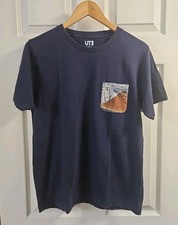 UNIQLO UT Hokusai Men's M Blue Mount Fuji Japanese Woodblock Pocket T-Shirt Tee