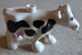 LEGO DUPLO - BLACK AND PINK WHITE COW - LARGE FARM - 5649 - VINTAGE - USED