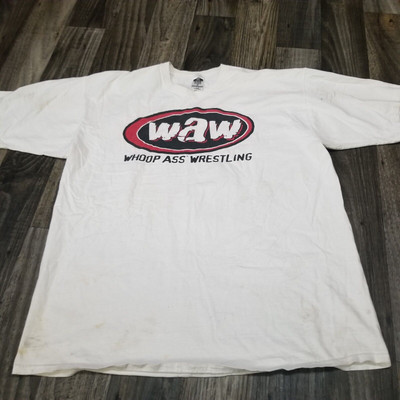 Vintage Whoop Ass Wrestling 3:16 Shirt Mens XXL White Stained Discolored