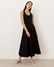 PACT Organic Fit Flare Open Back Maxi Dress, Black NEW WT