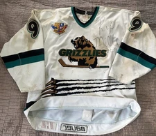 1994-95 IHL Denver Grizzlies Kip Miller AUTO Game Worn 50th Patch Hockey Jersey