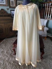 Vtg 1960s GOSSARD ARTEMIS Yellow Nylon Chiffon Peignoir Long Nightgown Robe Sz S