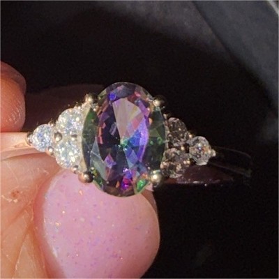925 Sterling Silver Mystic Topaz Oval Halo CZ Cocktail Ring Size 9