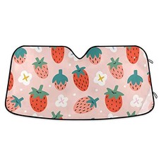 Front Windshield Sun Shade Cute Hand Drawn Summer Berries Folding Strawberries