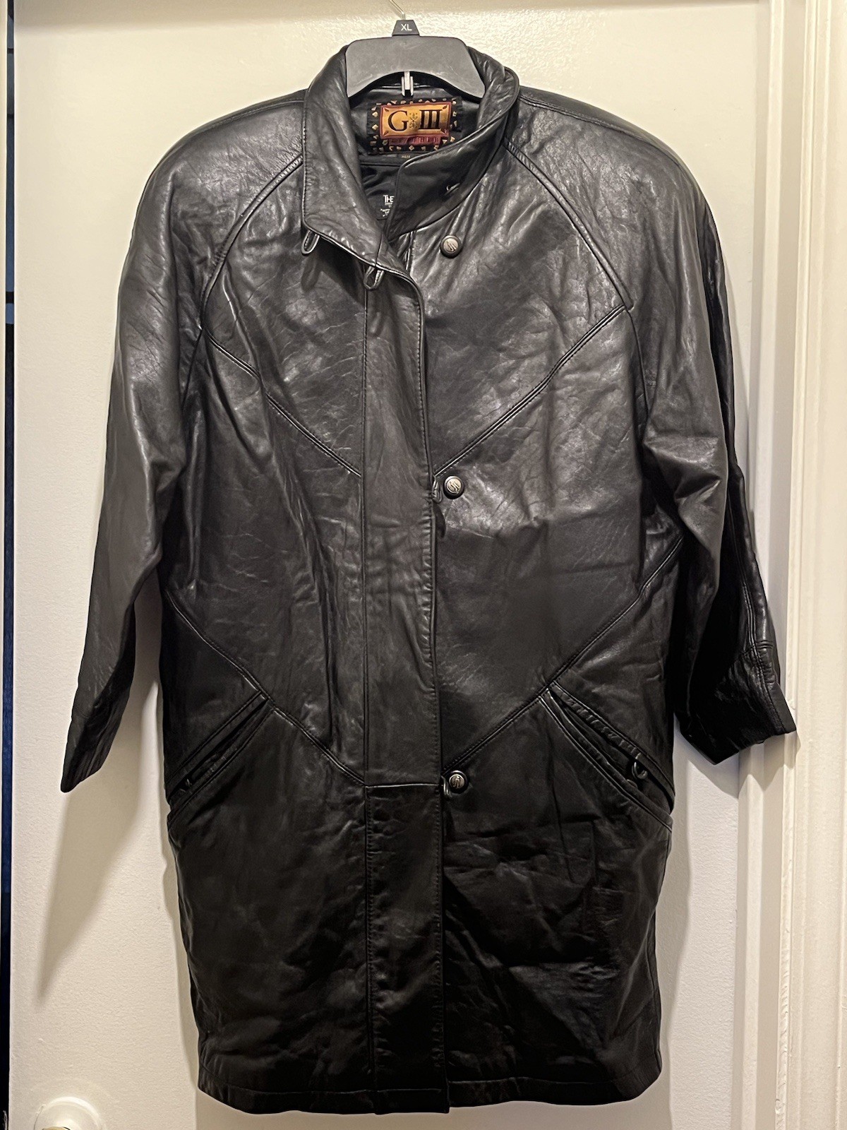 Vintage 90s G-III Global Identity Womens Black Leather Long Jacket Grunge Coat M