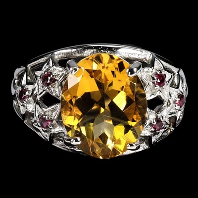 925 Sterlingsilber Ring Oval Citrin 11x9mm Rhodolith Granat Edelstein Schmuck - Bild 1 von 4