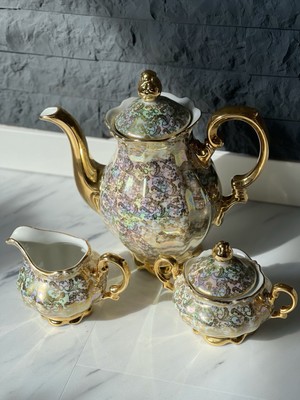 3 teiliges Bavaria Mitterteich Kaffe Mokka Set  Rainbow Gold  ￼