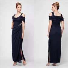 Alex Evenings Camille Cowl Neck Gown Size 6 NEW Navy Embellished Wedding Guest