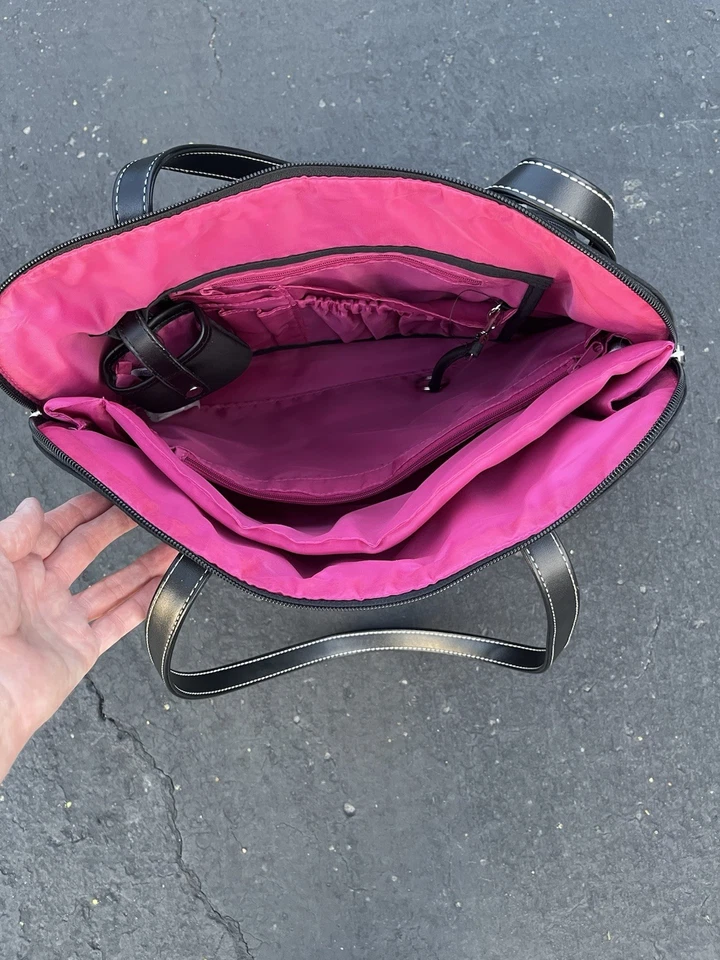 Черный нейлон искусственной кожи женщин молнии Messenger портфель ноутбука наплечная сумка - Изображение 4 из 4