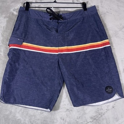 Rip Curl Mens Board Shorts Blue Multicolored Striped Surfer Beach Stretch Sz 33