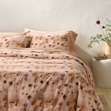 King Heavyweight Linen Blend Duvet Cover and Sham Set Pressed Floral Print