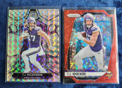 T.J. Hockenson 2024 Prizm #188 Red Disco #188 SL. #erd /75 & Mosaic Silver 145