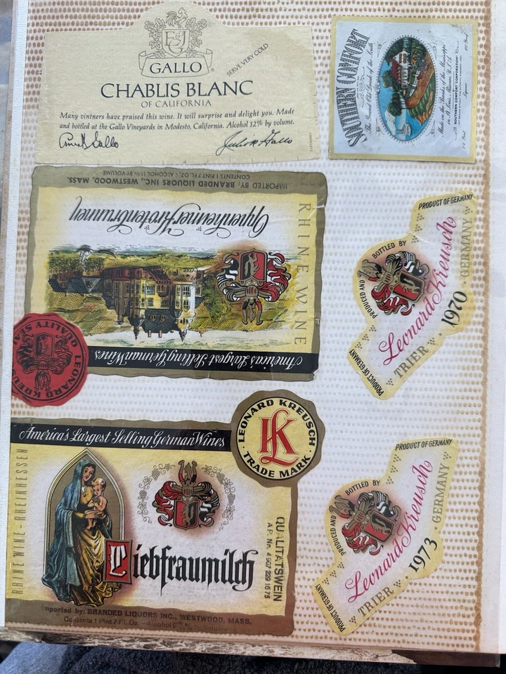 Álbum de recortes de 50+ etiquetas vintage de vino licor cerveza colección internacional RARA Foto 4 de 4