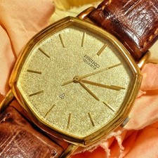 Seiko Quartz Shario Mens Watch Gold Dial Wrist 17cm