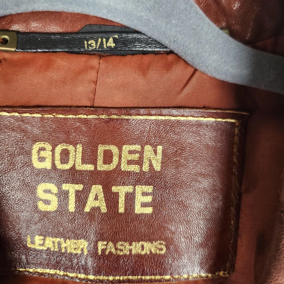 Blazer de couro vintage Golden State feminino 13/14 jaqueta ocidental bolsos anos 70 - Imagem 3 de 4