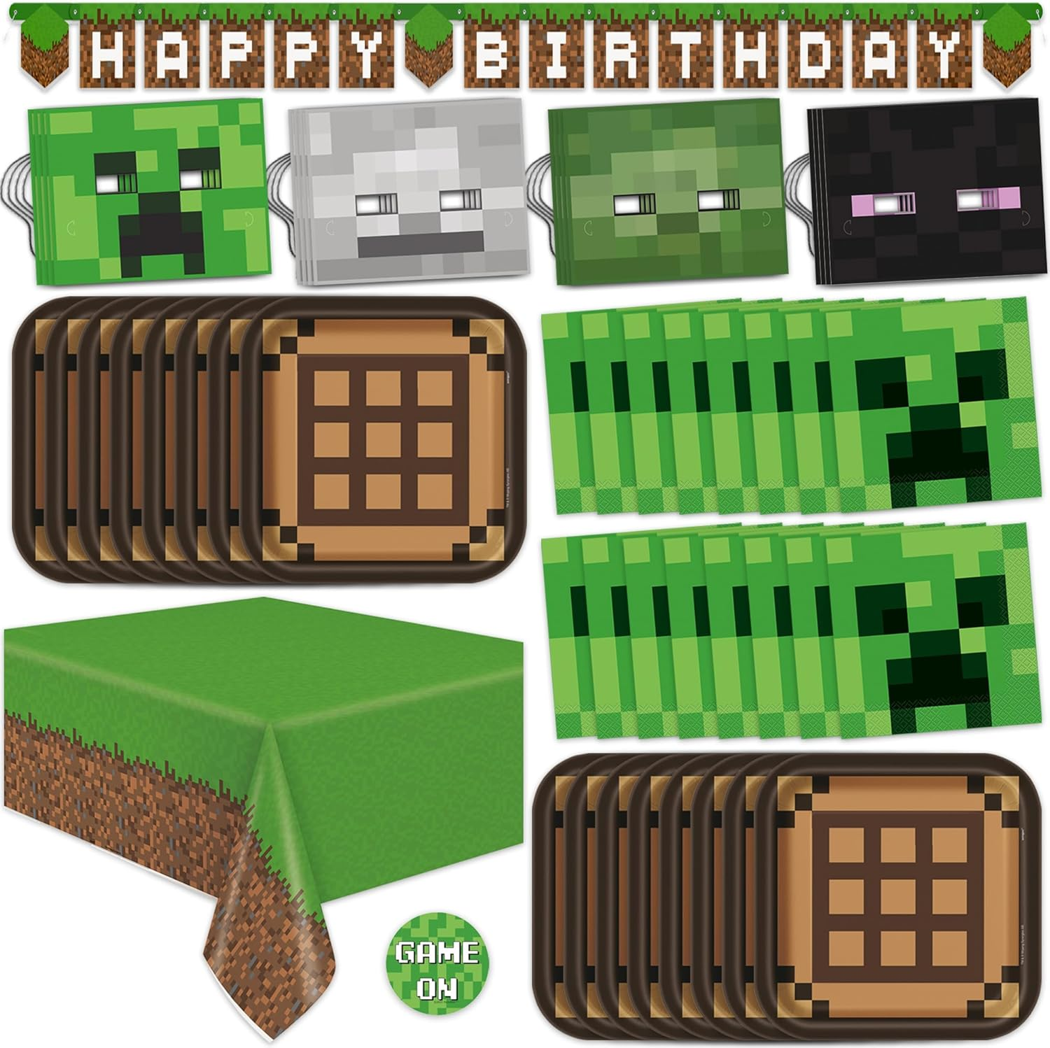 Minecraft Birthday Party Supplies for 16 Guests with Themed Masks