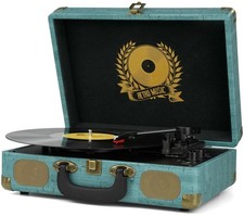 Vinyl Record Player 3-Speed Bluetooth Suitcase Portable Belt-Driven, Supports...