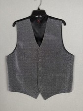 Brand Q Vest Mens Large Silver Metallic Tuxedo Suit Formal Party Wedding