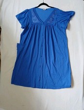 Kelly Reed Blue House Coat Robe Muu Muu Women's Size L Button Front Pocket Vtg
