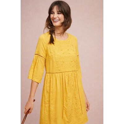Anthropologie Akemi + Kin Embroidered Mini Dress Boho Festival Indie Hippie Airy