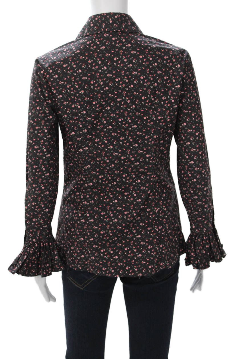 Michael Kors Collection Women Black Floral Cotton Button-Up Blouse Size 4 thumbnail 3