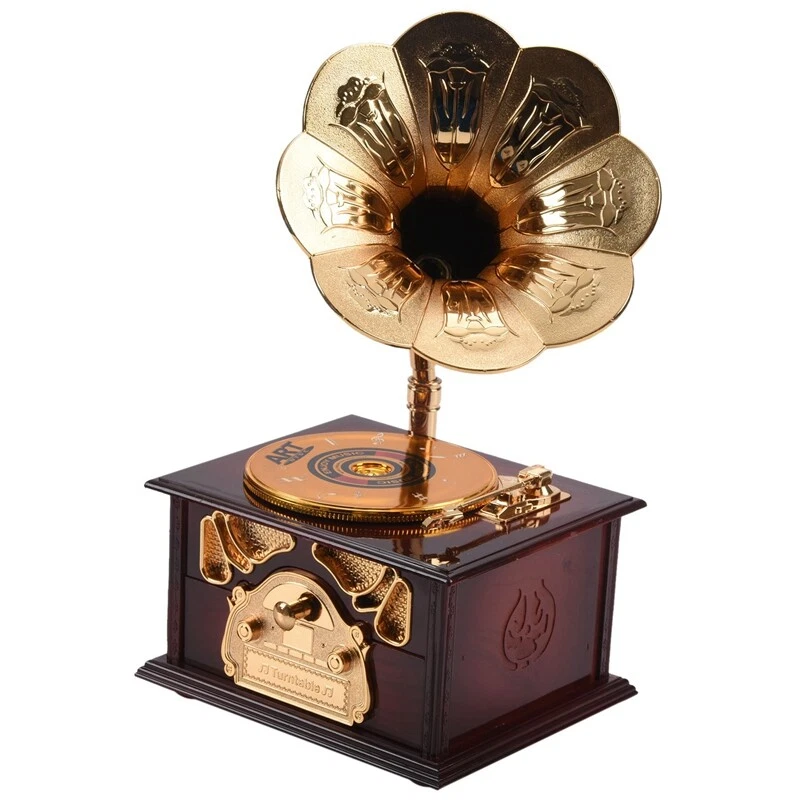 Gramophone Shaped Classic Vintage Music Box Hand Crank Type Music