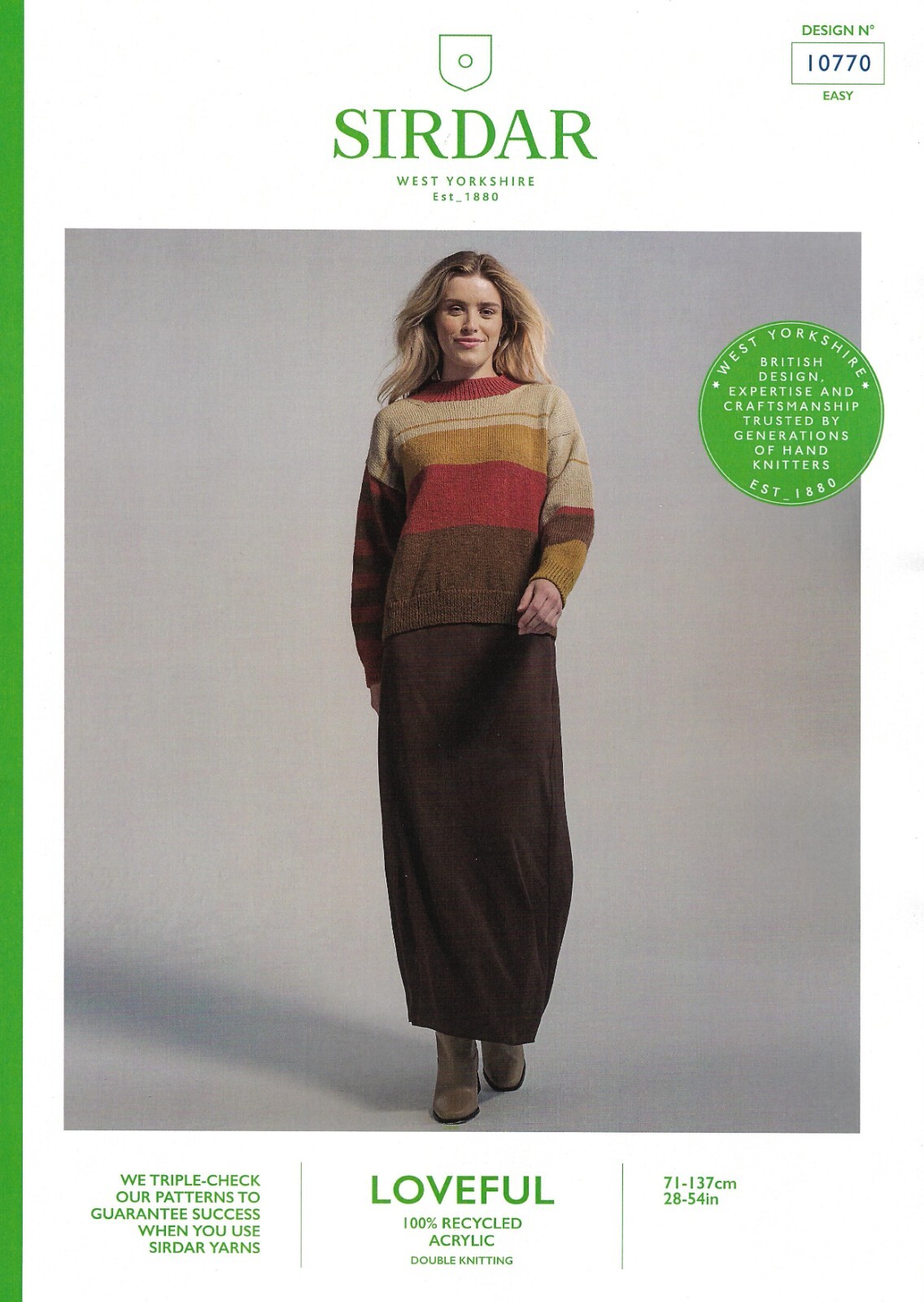 Sirdar DK Knitting Pattern - 10770 Ladies Striped Sweater