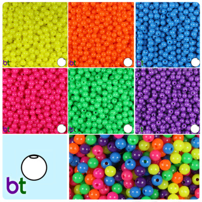 BeadTin Neon Bright 6mm Round Plastic Craft Beads (500pcs) - Color choice