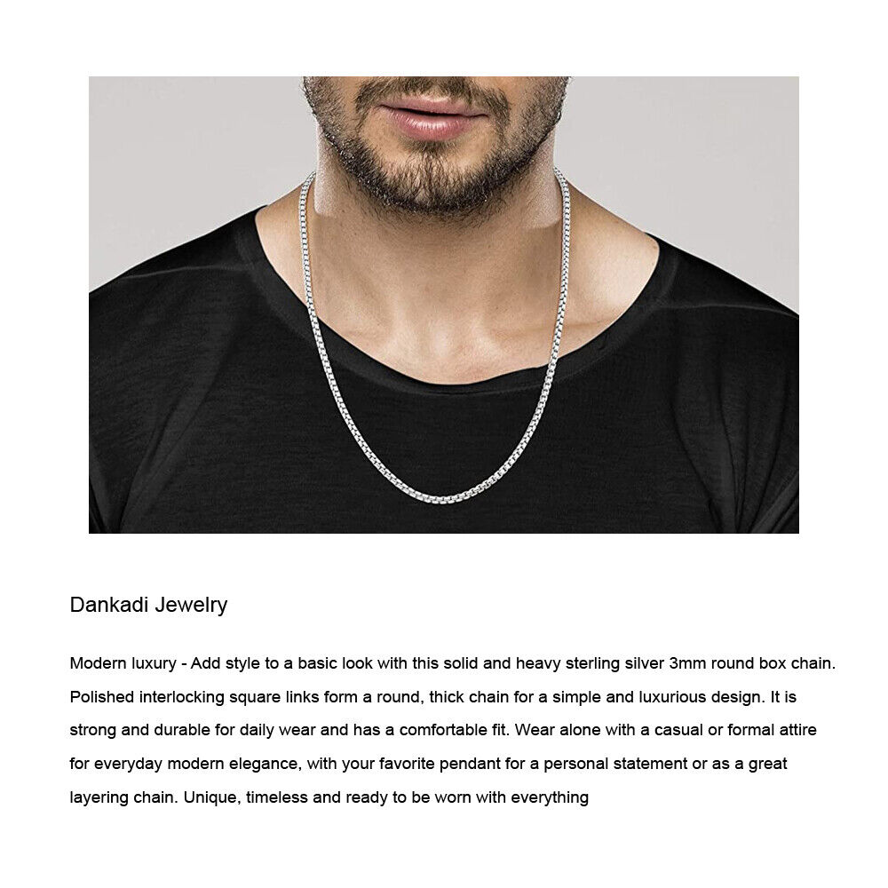 925 Sterling Silver Solid 3mm Round Box Chain Necklace 18 925 Sterling Silver Solid 3mm Round Box Chain Necklace 18