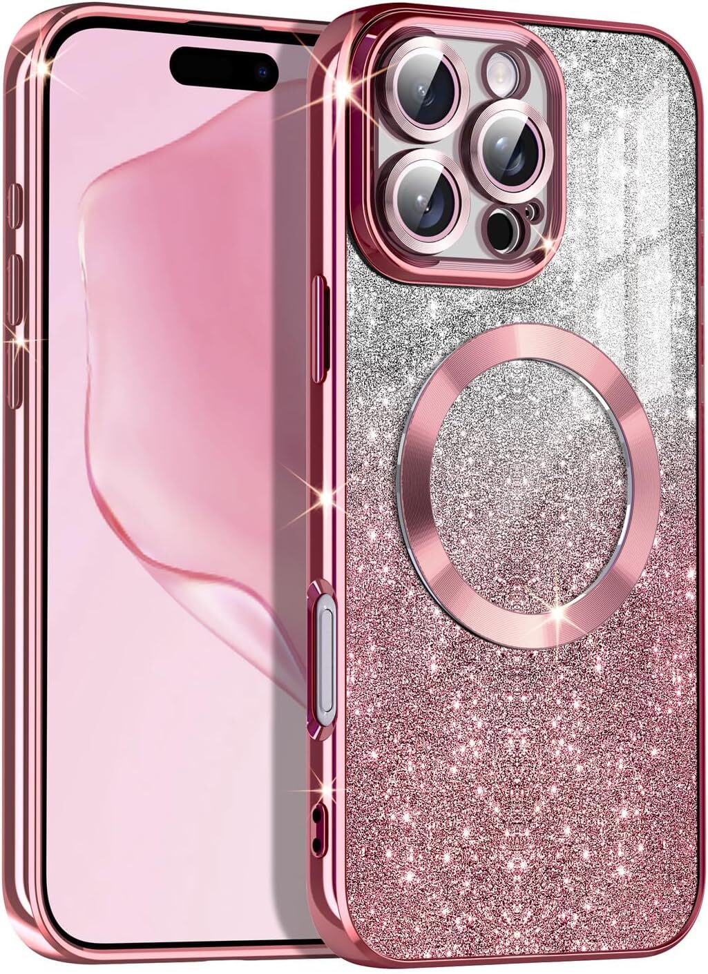 iPhone 16 Pro Case MagSafe Luxury Plated TPU Bumper Camera Protector Rose Gold-image
